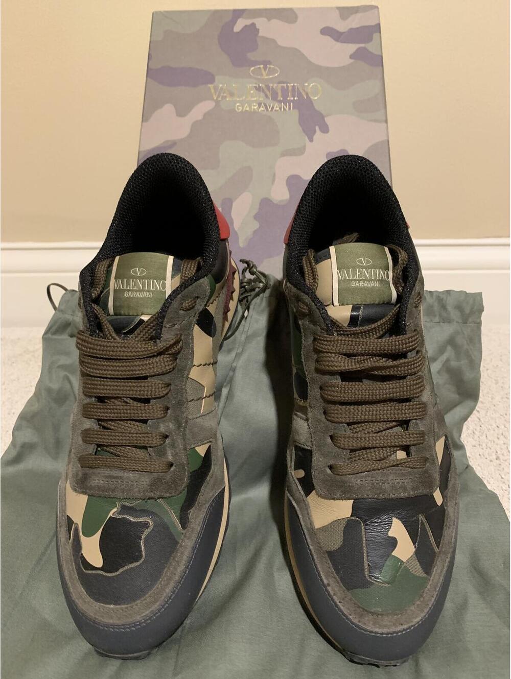 NIB Women’s Valentino Garavani Camouflage Sneakers with Red Heel Accent size 39